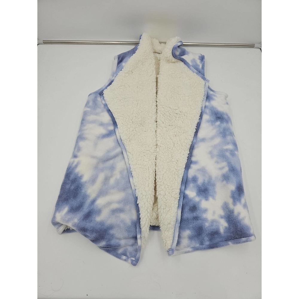 Ady P Light Blue Creamy White Waterfall open front soft fuzzy fleece vest  Small